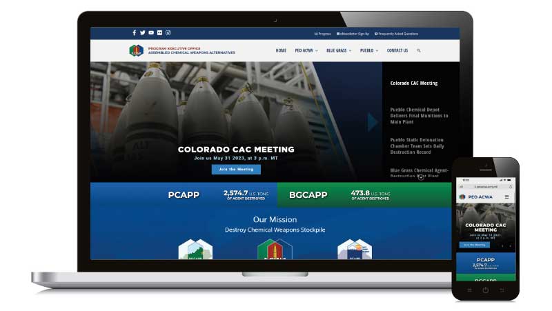 PEO ACWA website on laptop and mobile devices