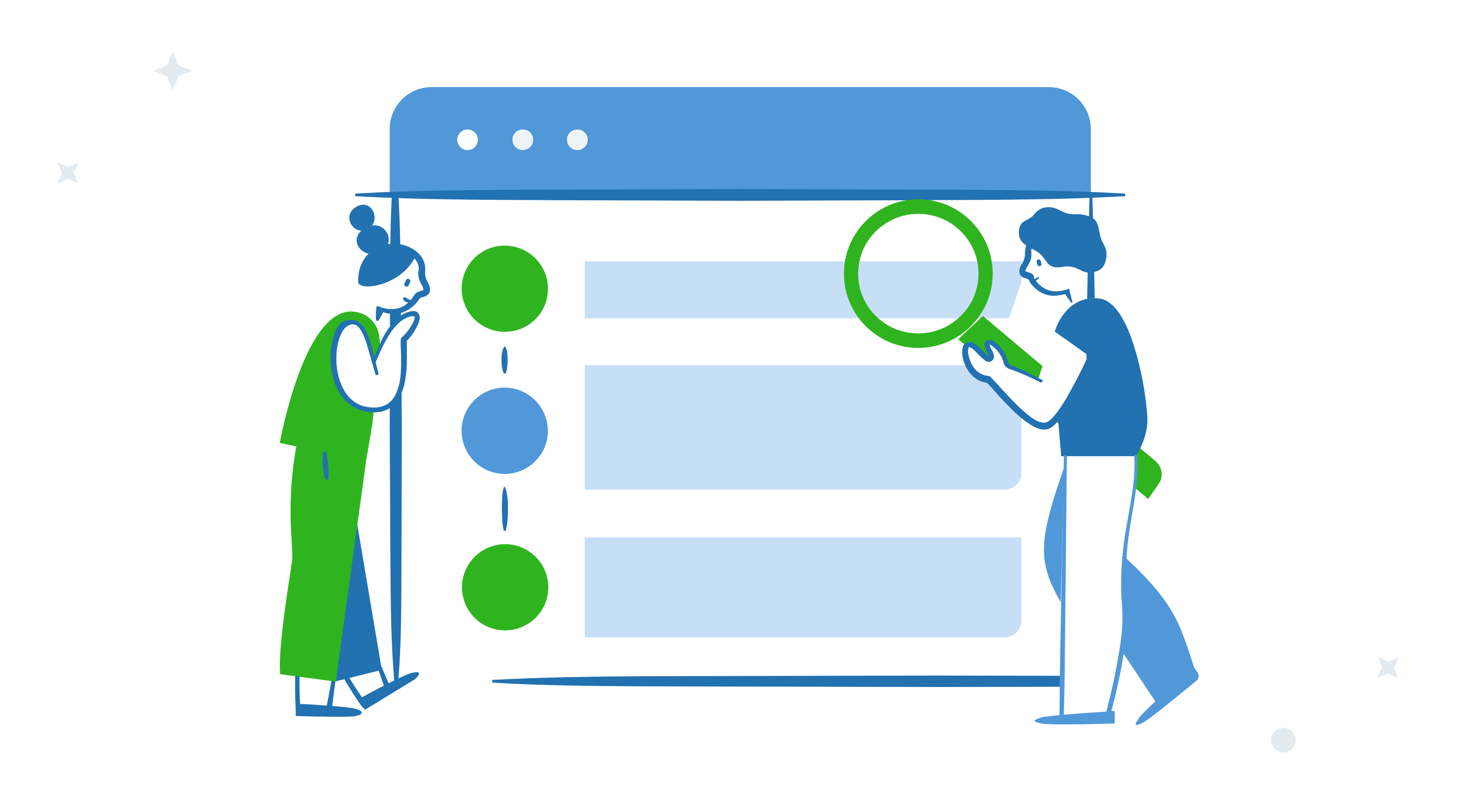 Stylized image of people searching a website