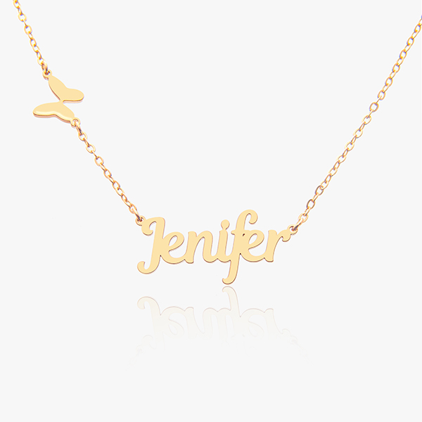 A gold necklace with a customizable name
