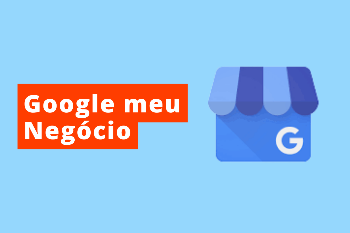 o texto da arte é Google meu Negócio e o fundo é azul no lado direito a logo do Google meu Negócio que é uma casa azul com a letra g