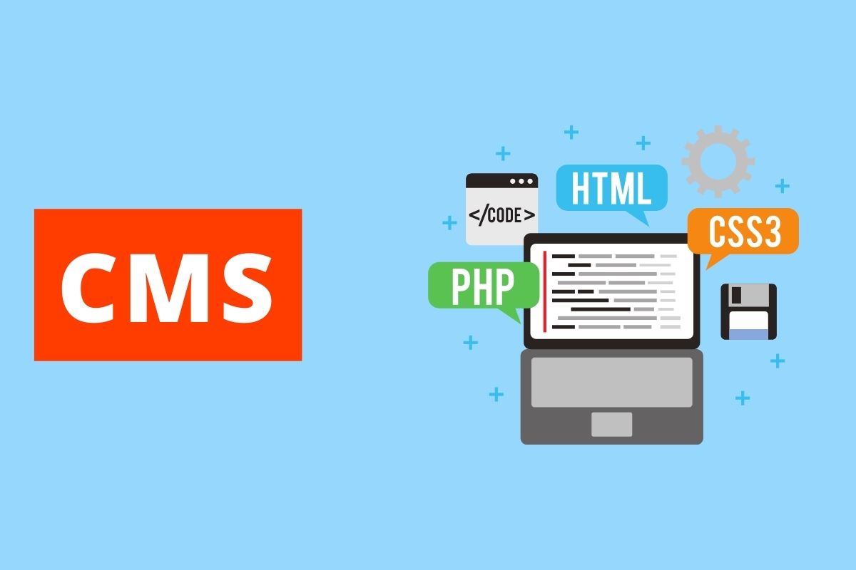 fundo azul com a imagem de um computador e o título CMS