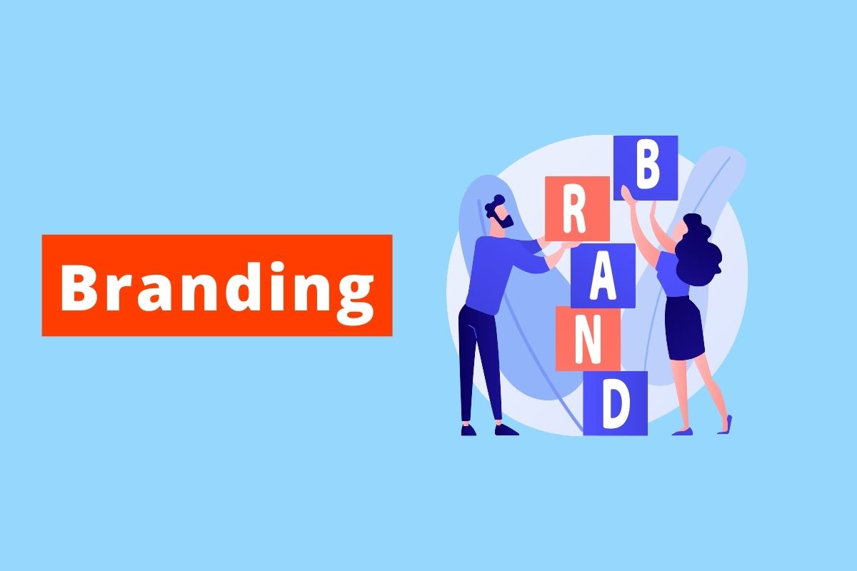 imagem de duas pessoas segurando algumas letras, fundo azul e o título é Branding