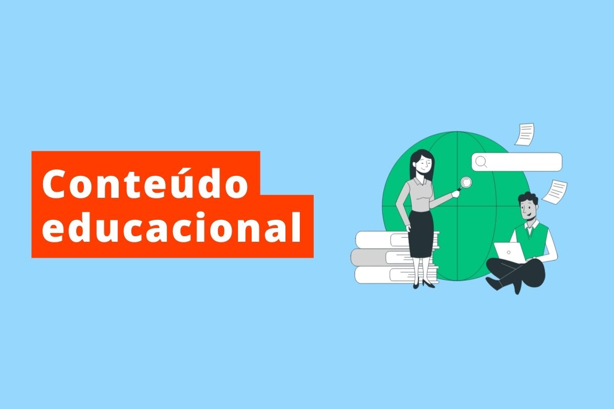pessoas estudando e o título é conteúdo educacional o fundo é azul