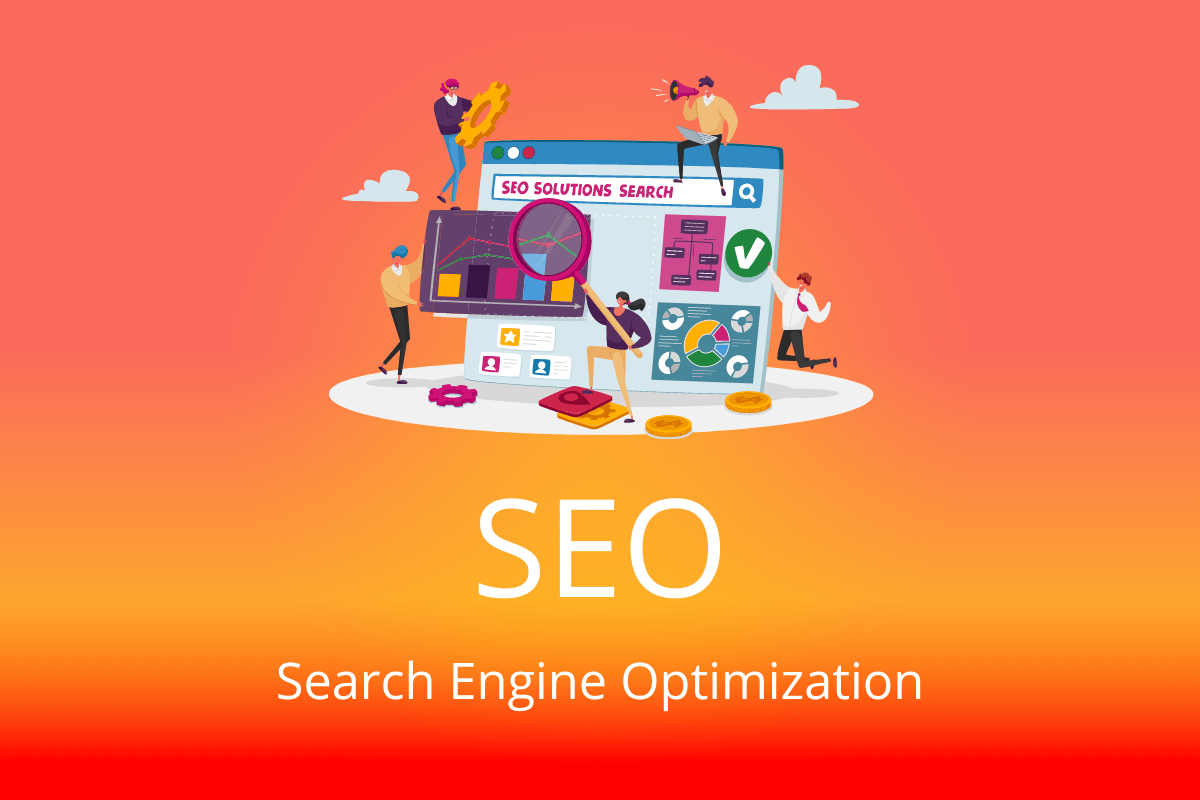 Marketing Digital: O Guia Definitivo para Impulsionar Seu Negócio e Dominar o Mercado Online!" figura de uma tele de computador com vários elementos do SEO saindo da tela