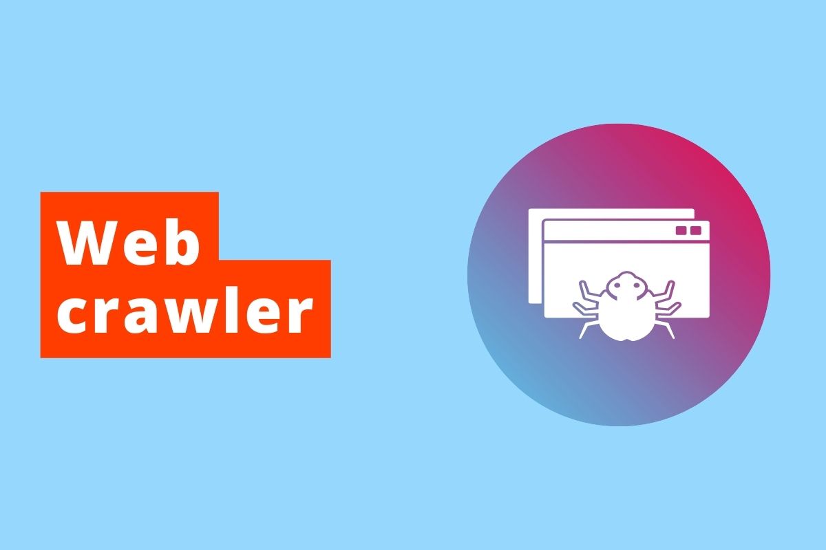 imagem com fundo azul e um ícone de Web crawler