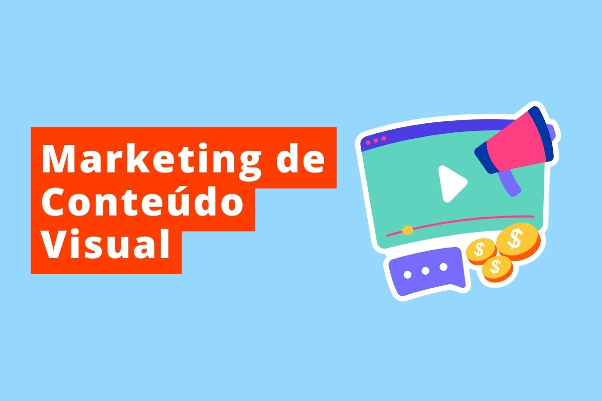 imagem de um player de vídeo e o texto Marketing de Conteúdo Visual, o fundo é azul