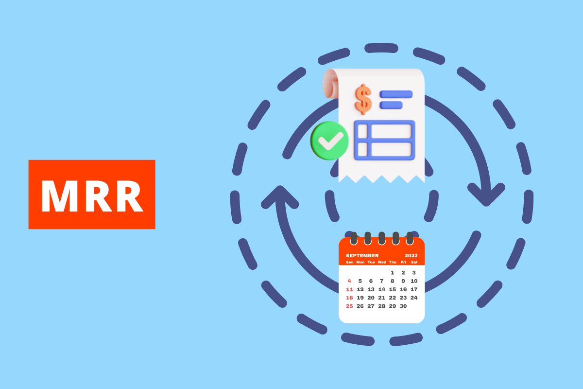 imagem de um calendário e de um comprovante de faturamento o fundo é azul e o texto é MRR