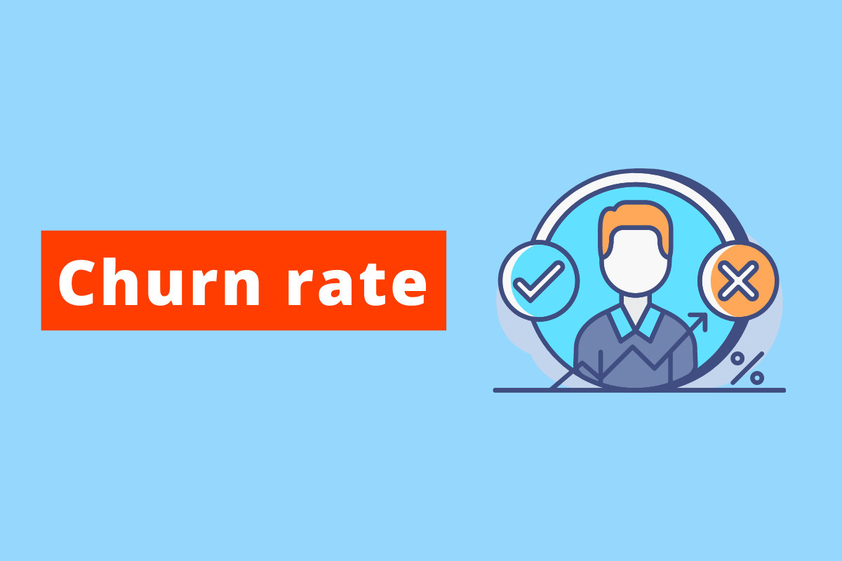 imagem figurativa de uma pessoa o fundo é azul e o texto da imagem é Churn rate