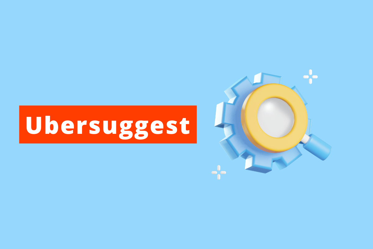 na imagem uma lupa sobre uma engrenagem o fundo é azul e o texto do título é Ubersuggest