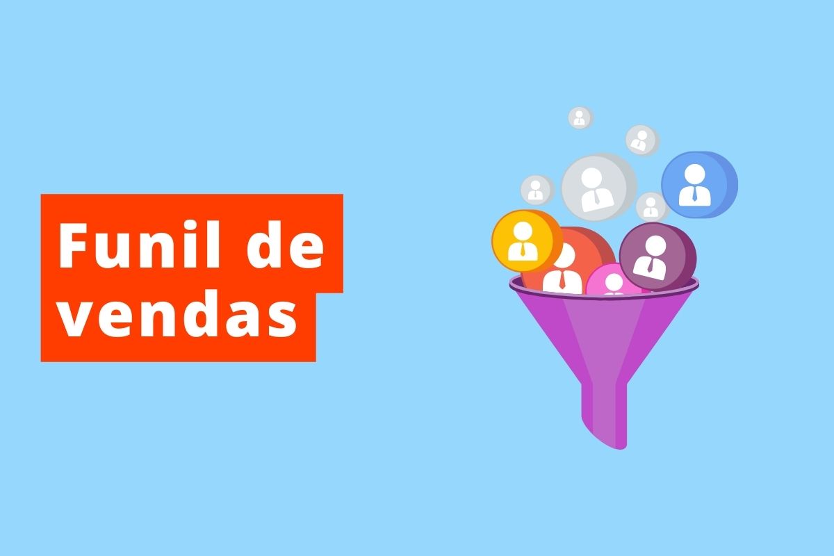 fundo da imagem azul com uma imagem de funil do lado direto e o título de Funil de Vendas