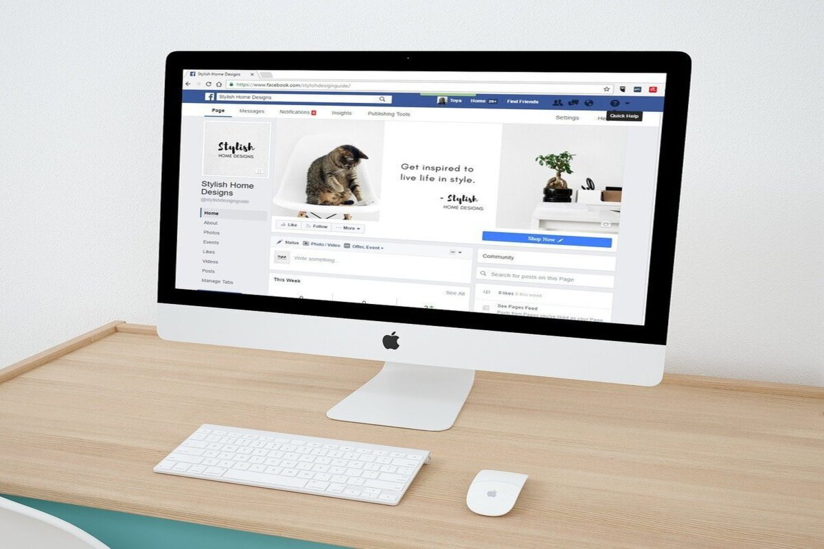 página do Facebook aberta: criar um blog desktop mostrando a página do Facebook aberta