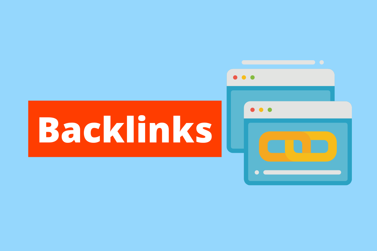 imagem de várias abas de um navegador. O fundo da imagem é azul e tem-se escrito Backlinks