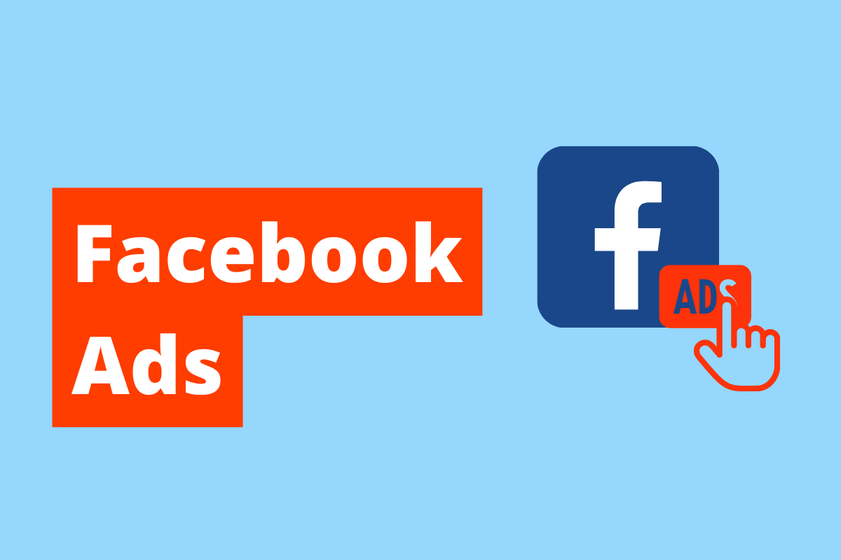 símbolo do facebook, com o termo ads em cima dele. O fundo da imagem é azul e tem-se escrito Facebook Ads