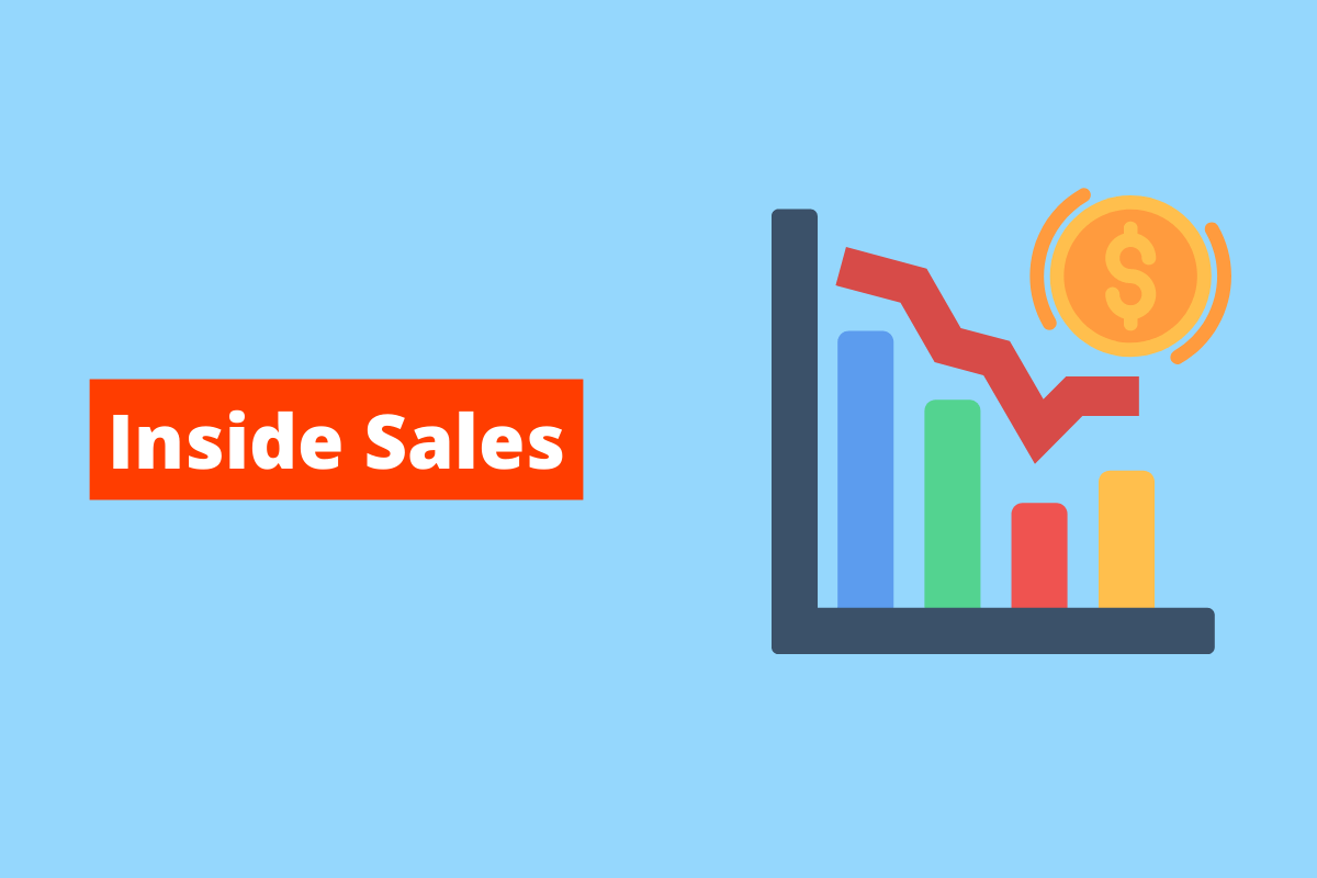 imagem de um gráfico de colunas colorido, com uma linha vermelha e uma moeda em cima dele. O fundo da imagem é azul e tem-se escrito Inside Sales