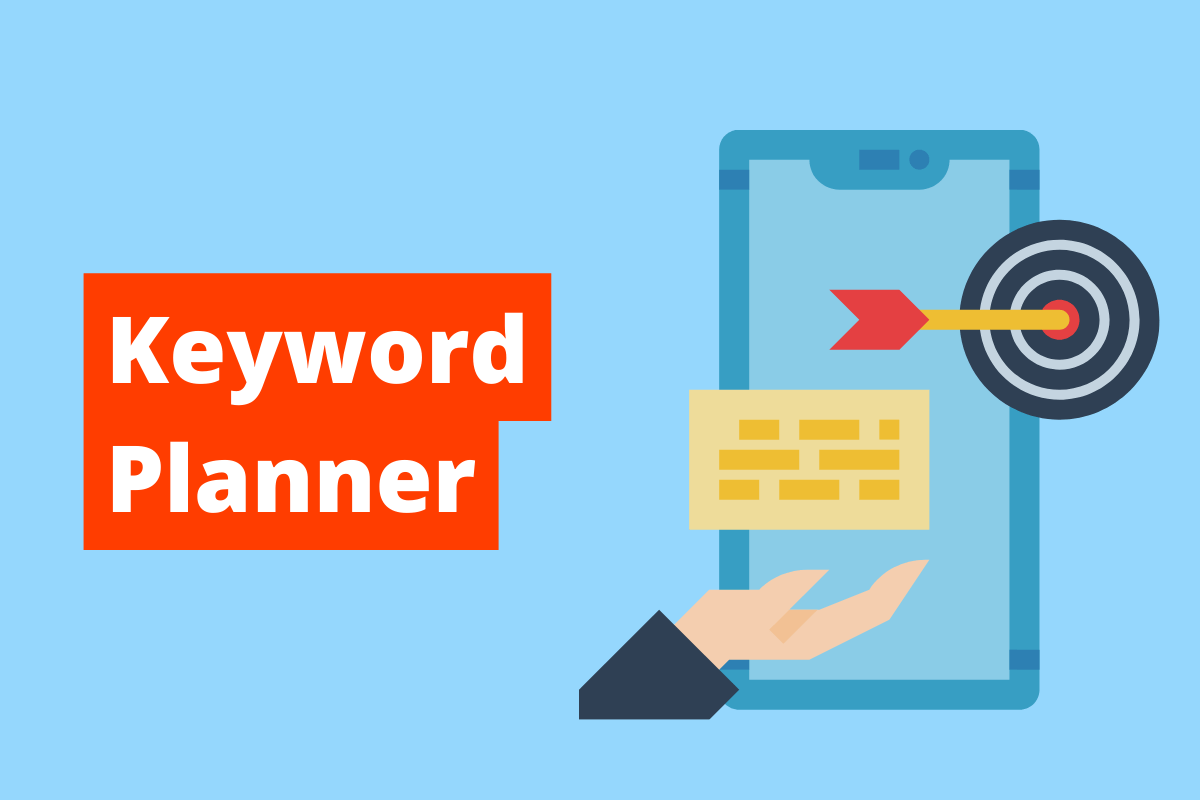 imagem de uma tela com um alvo e uma flecha do lado. O fundo da imagem é azul e tem-se escrito Keyword planner