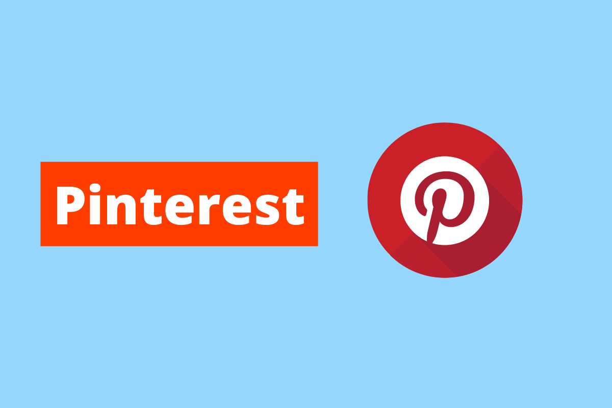 símbolo do Pinterest. O fundo da imagem é azul e tem-se Pinterest