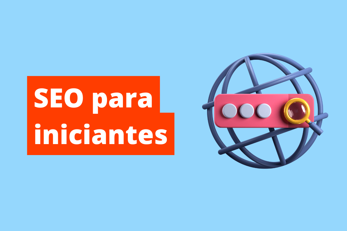 imagem de uma barra de pesquisa no meio de um globo. O fundo da imagem é azul e tem-se escrito SEO para iniciantes