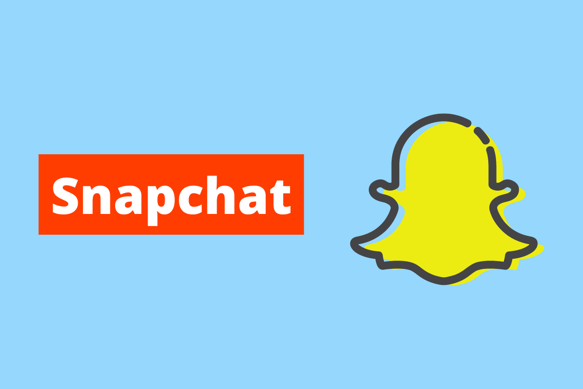 símbolo do Snapchat. O fundo da imagem é azul e tem-se escrito Snapchat