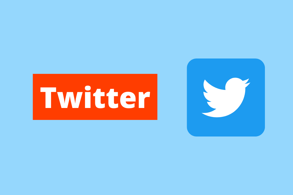 símbolo do Twitter. O fundo da imagem é azul e tem-se escrito Twitter