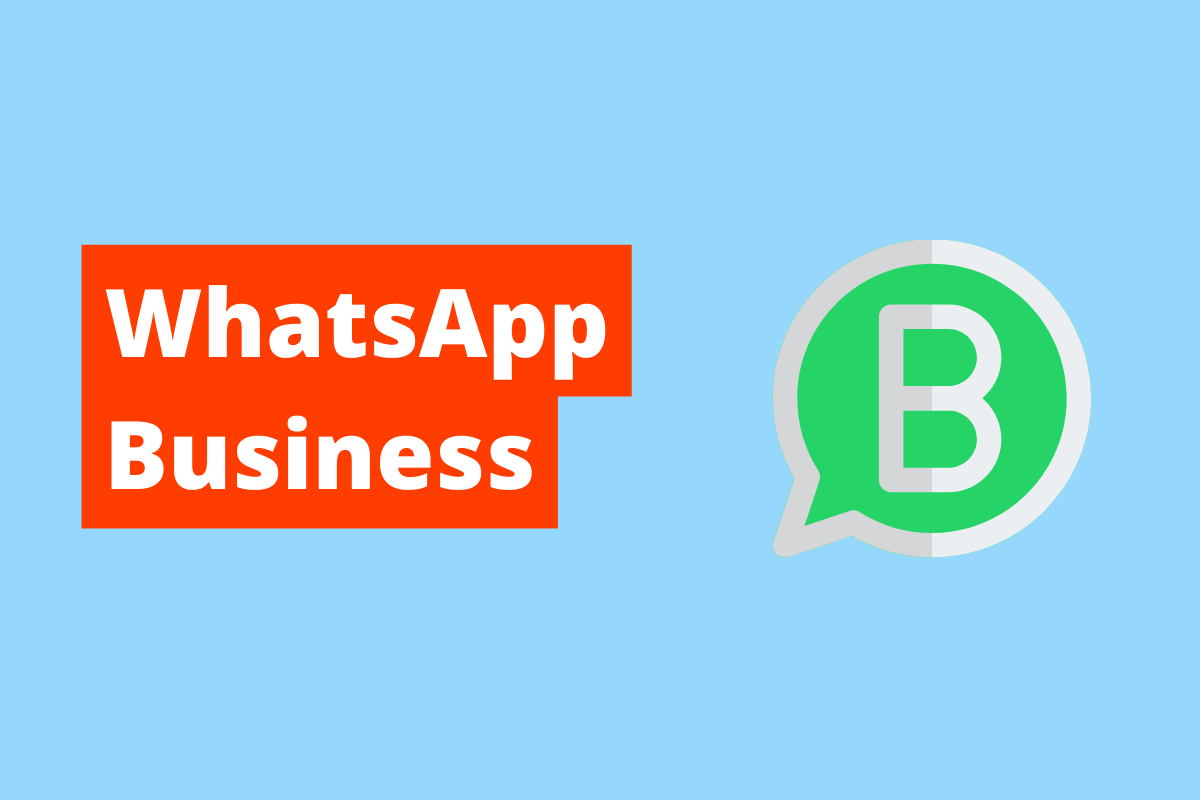 símbolo do WhatsApp Business. Fundo da imagem é azul e tem-se escrito Whatsapp Business