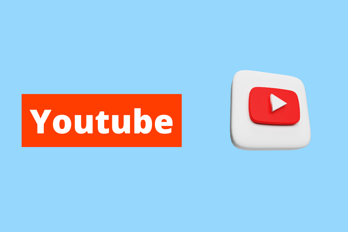 símbolo do Youtube. O fundo da imagem é azul e tem-se escrito Youtube