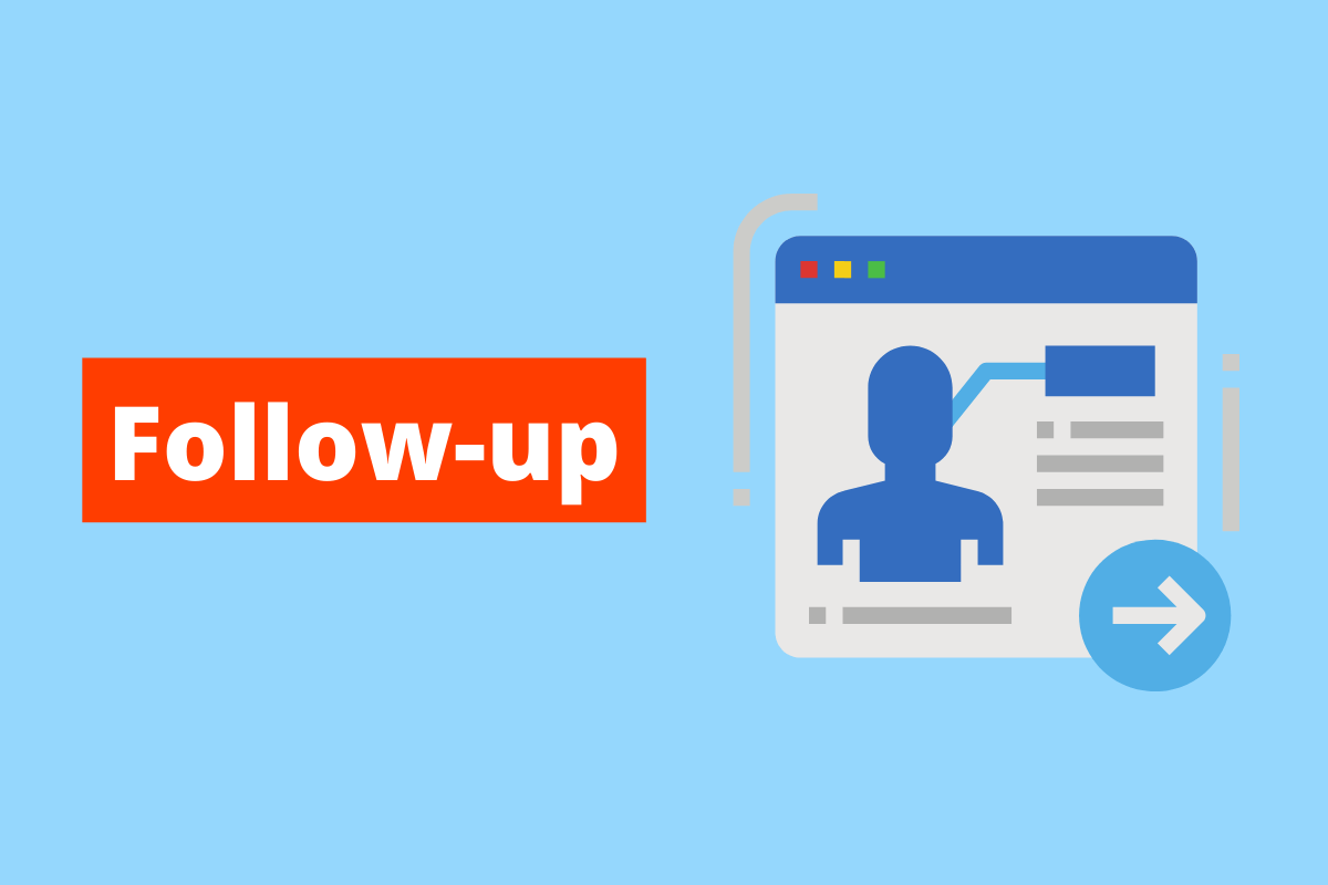 imagem de uma tela com um boneco azul. O fundo da imagem é azul e tem-se escrito follow-up
