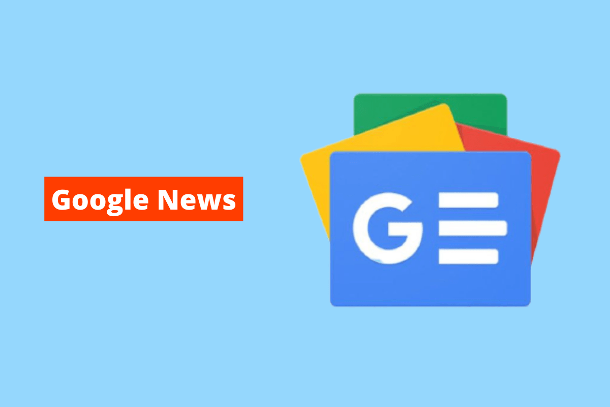 símbolo do google news. O fundo da imagem é azul e tem-se escrito google news