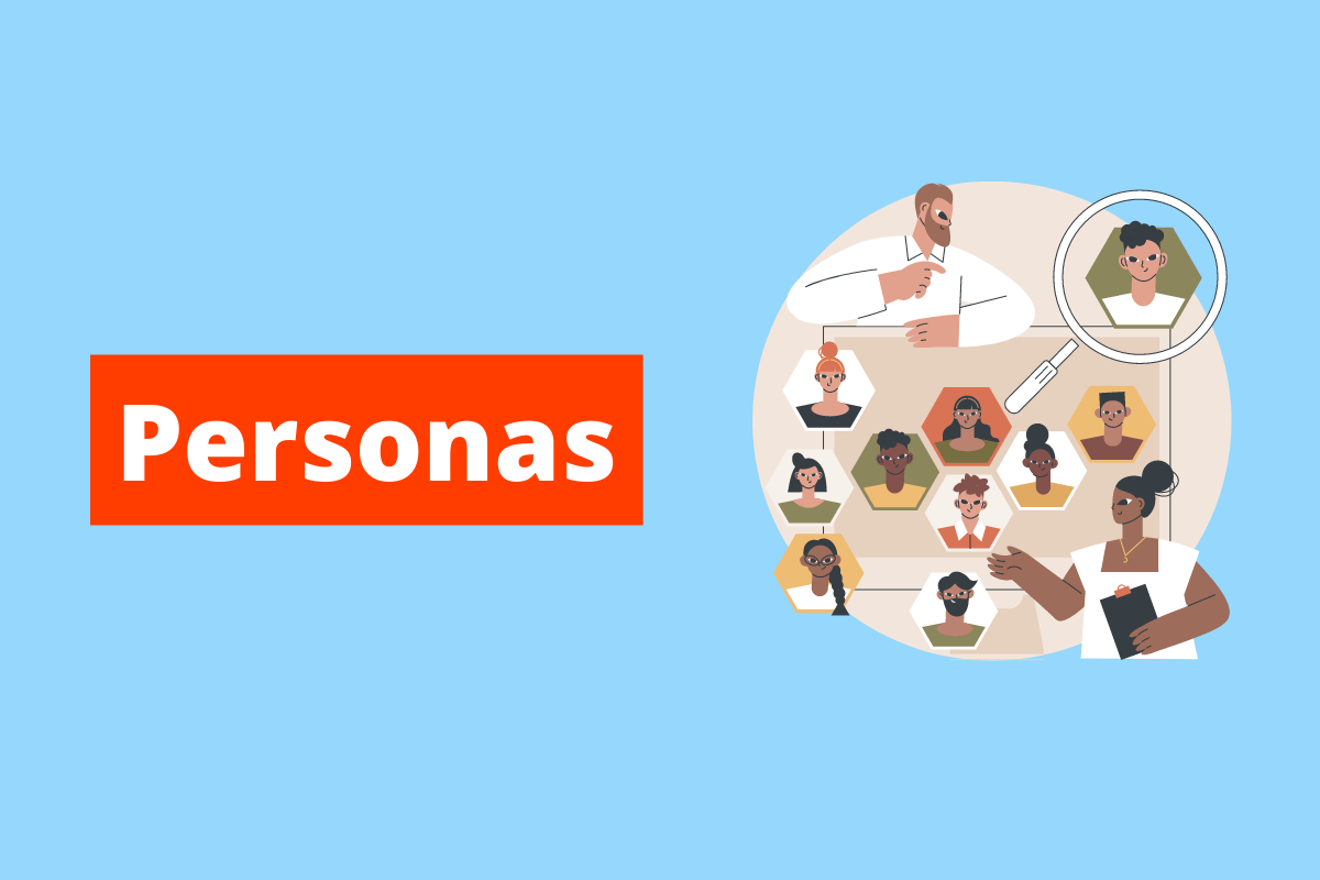 várias pessoas diferentes. O fundo da imagem é azul e tem-se escrito personas
