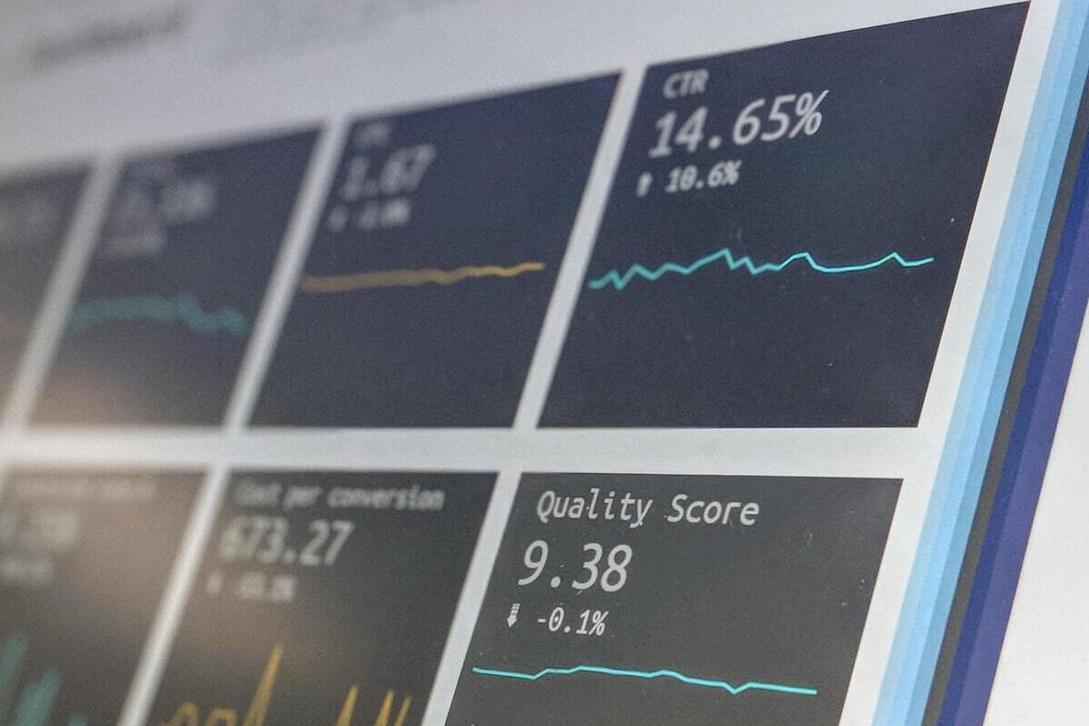 Tela de dispositivo com resultados de análises em porcentagem e com gráficos