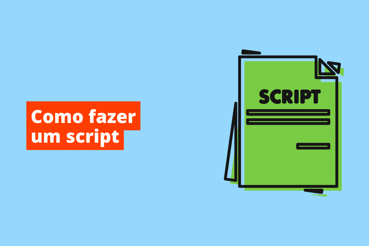 imagem de uma folha de papel verde. O fundo da imagem é azul e tem-se escrito Como fazer um script