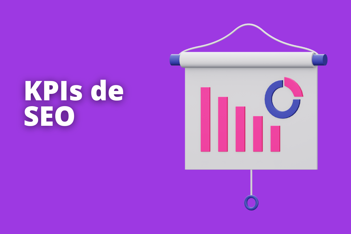 Jorge Moreno - Empreendedor Digital Na imagem mostra um quatro com alguns gráficos mostrando resultados. O fundo da imagem é roxo e tem - se escrito KPIs de SEO.