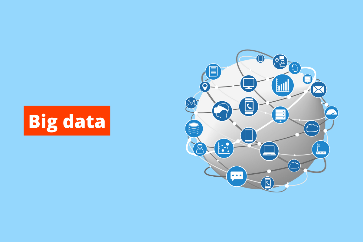 globo, com vários ícones sendo interligados. O fundo da imagem é azul e tem-se escrito big data