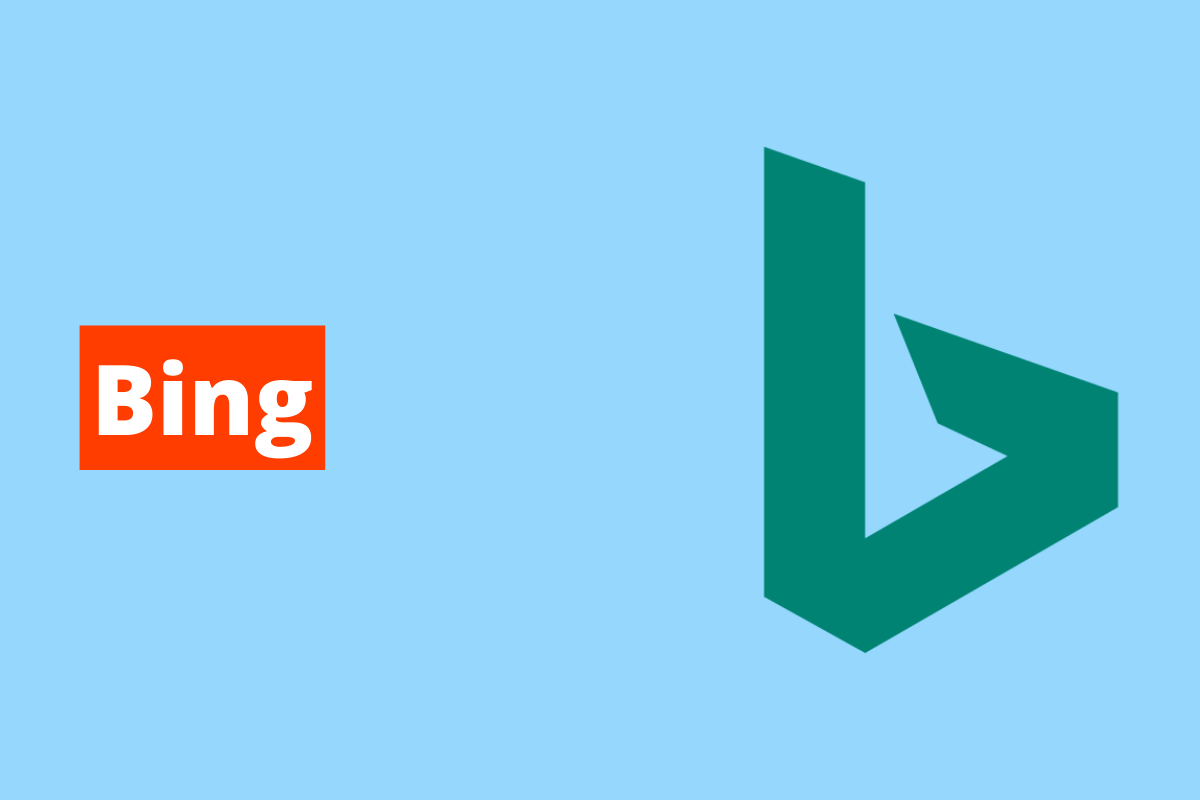 símbolo do bing. O fundo da imagem é azul e tem-se escrito bing