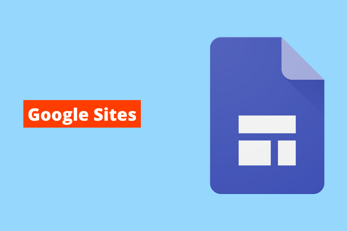 símbolo de arquivo online. O fundo da imagem é azul e tem-se escrito google sites
