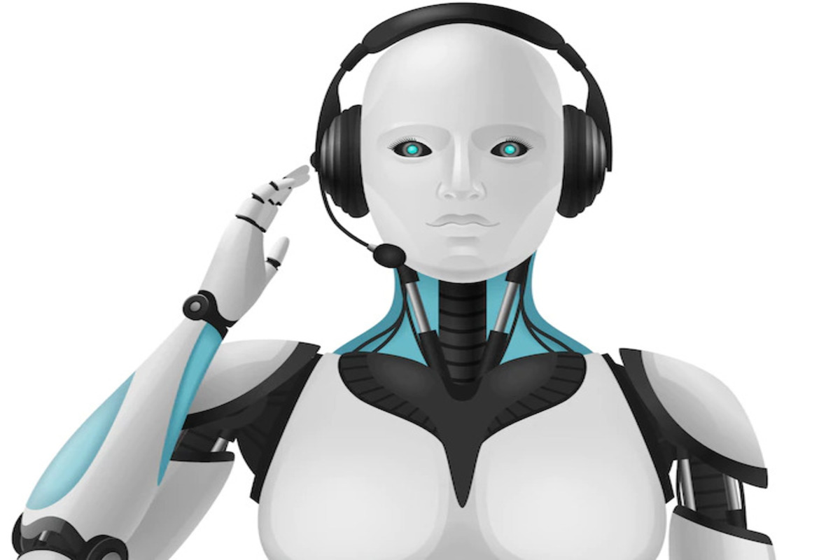 Robô android realista composição 3d com agente de suporte artificial