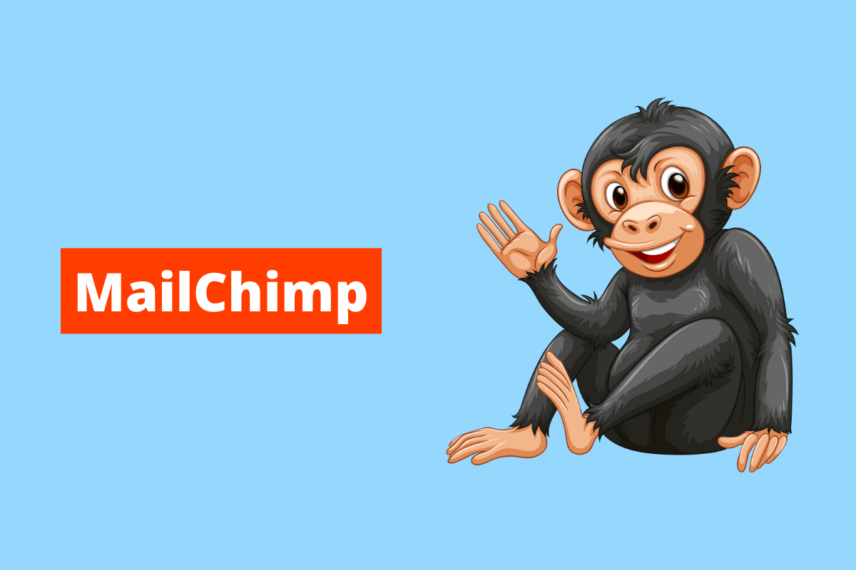imagem de um macaco. O fundo da imagem é azul e tem-se escrito mailchimp