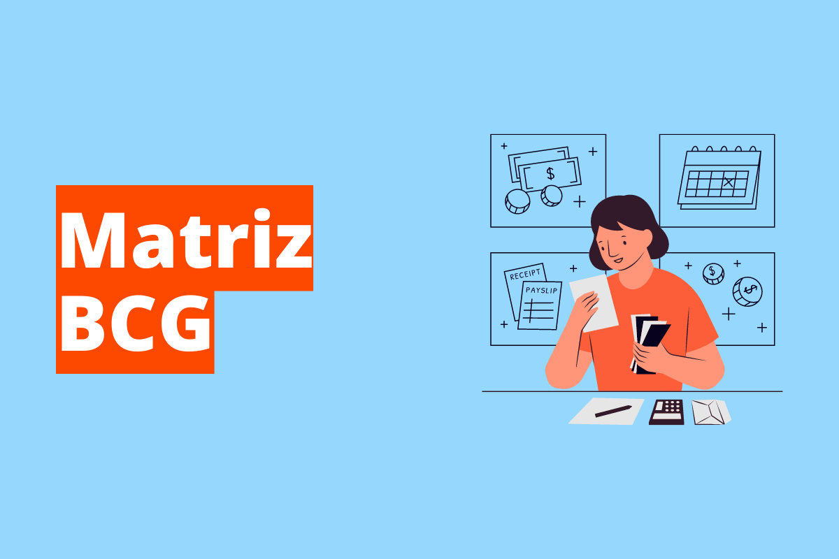 pessoa trabalhando. O fundo da imagem é azul e tem-se escrito matriz bcg