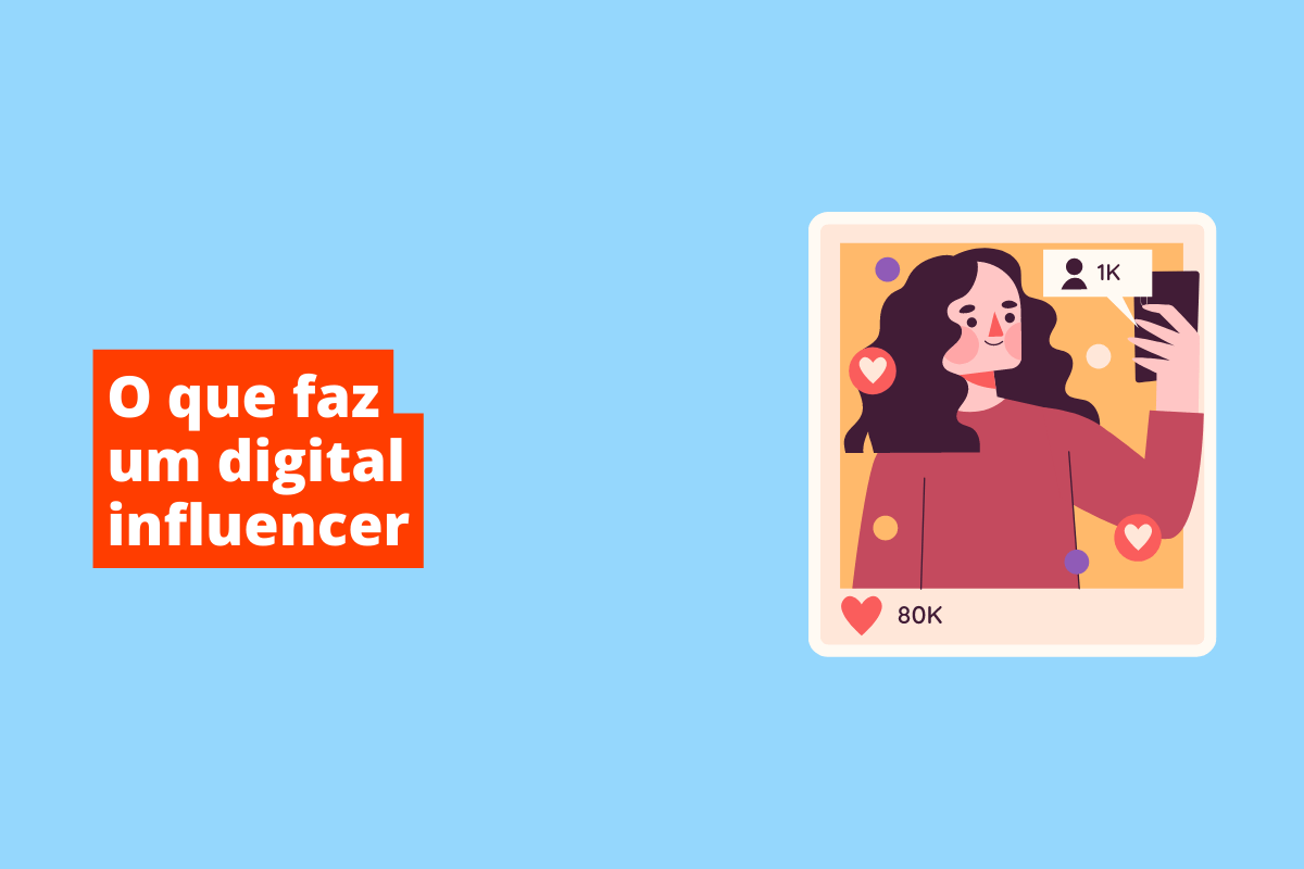 foto de influencer no instagram. O fundo da imagem é azul e tem-se escrito o que faz um digital influencer