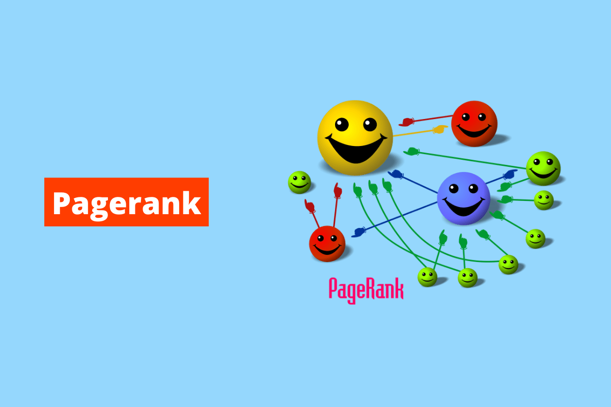 vários emojis interligados. O fundo da imagem é azul e tem-se escrito PageRank