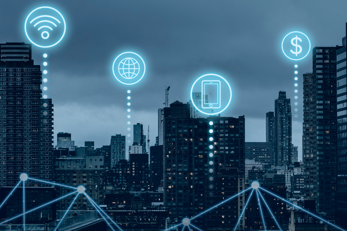 Cidade inteligente: Philip Kotler Cidade inteligente futurista com tecnologia de rede global 5g