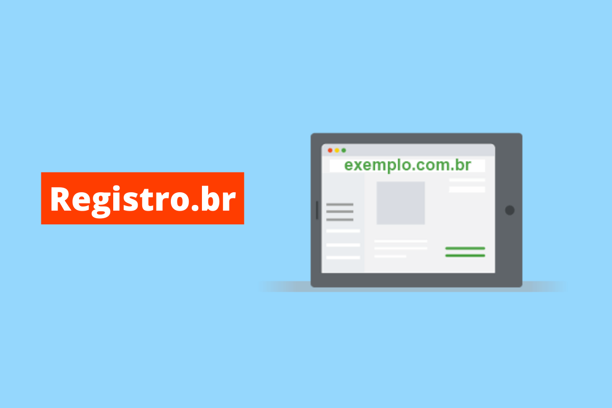 tela de um notebook. O fundo da imagem é azul e tem-se escrito registro.br