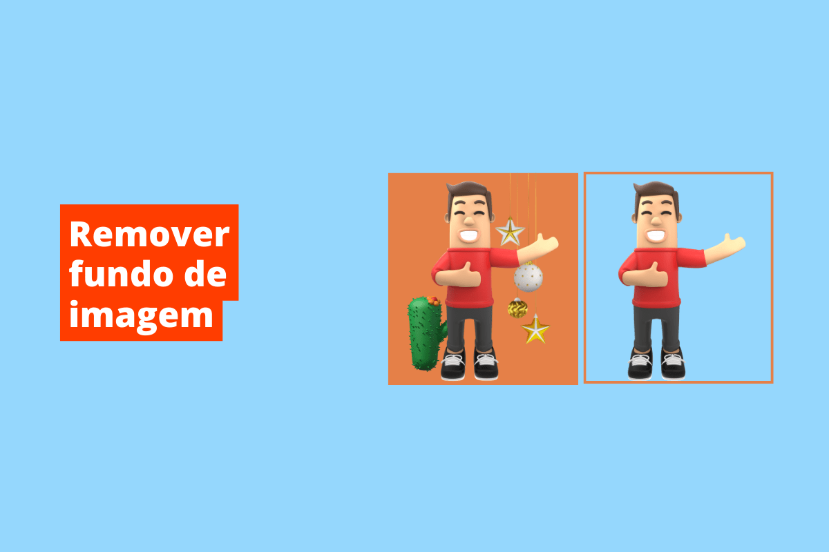 paralelo de duas fotos, uma com fundo e outra sem. O fundo da imagem é azul e tem-se escrito remover fundo de imagem