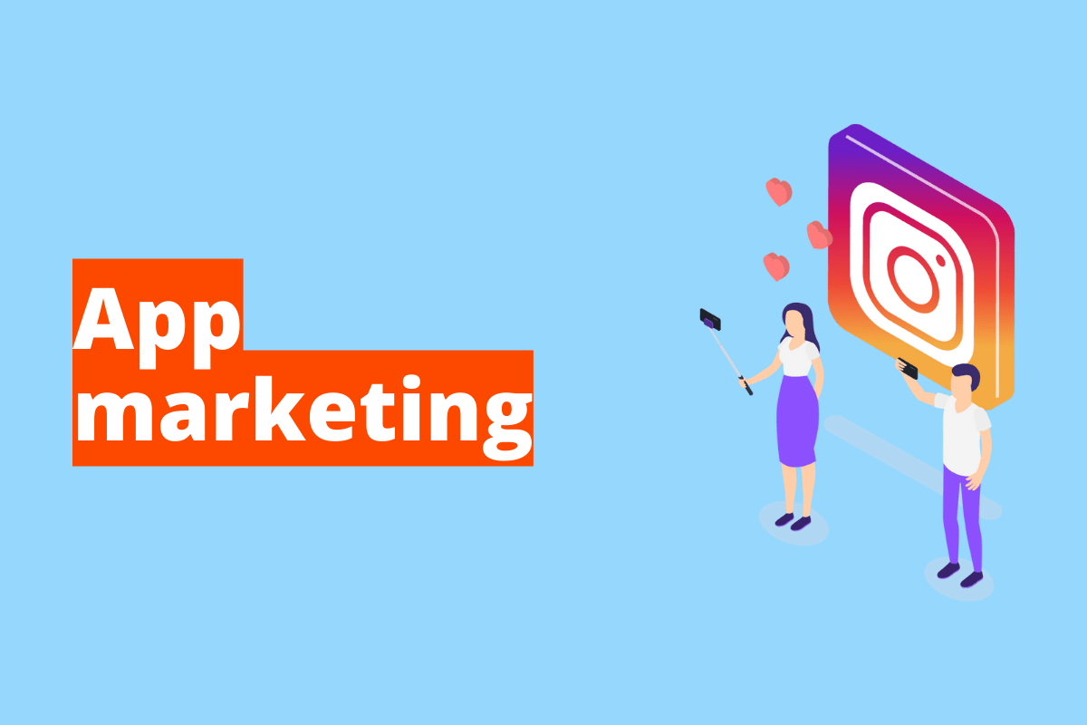 Jorge Moreno - Empreendedor Digital Montagem com fundo azul e frase App marketing em branco à esquerda com fundo laranja e símbolo web que representa o tema à direita