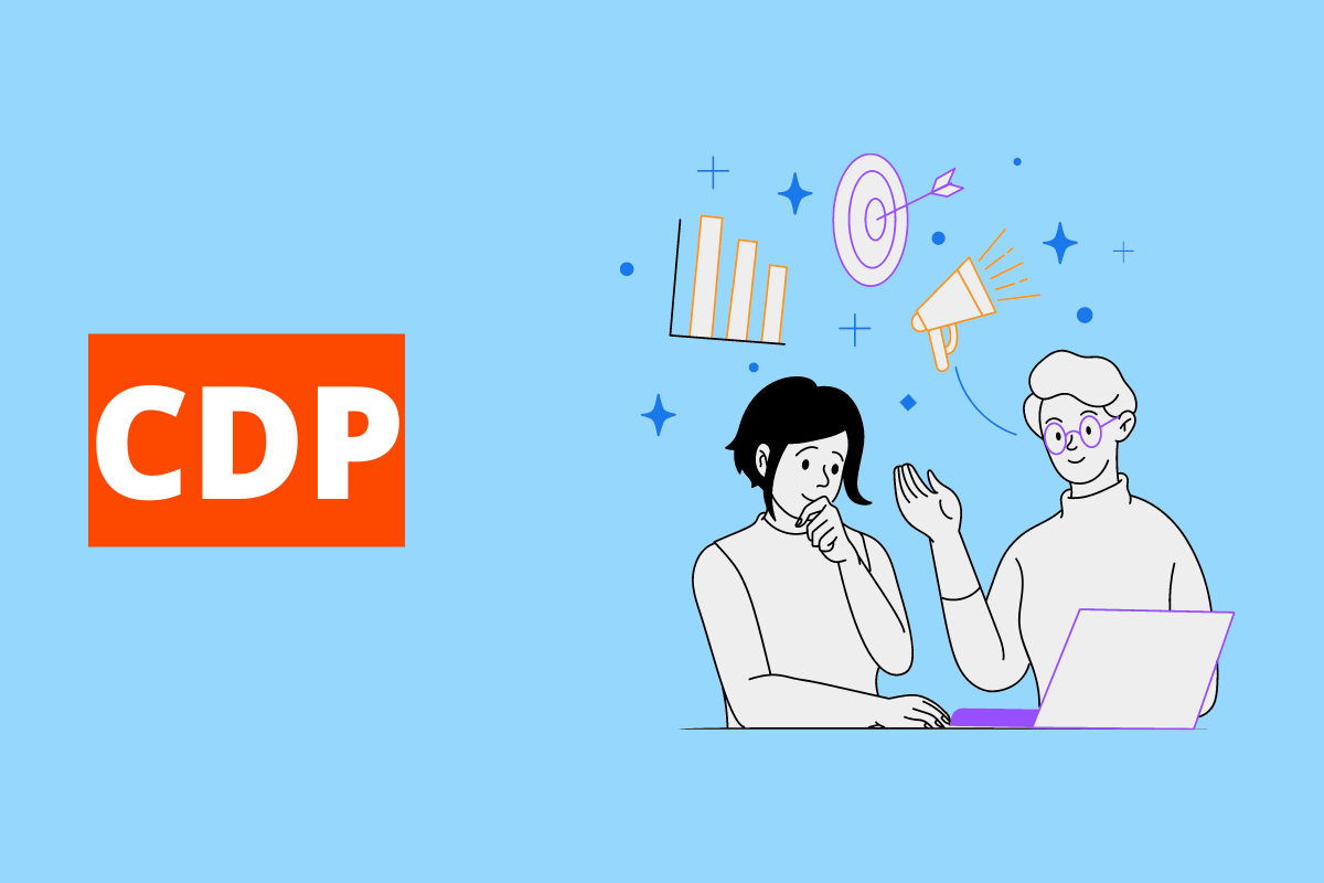 Montagem com fundo azul e sigla CDP em branco à esquerda com fundo laranja e símbolo web que representa o tema à direita