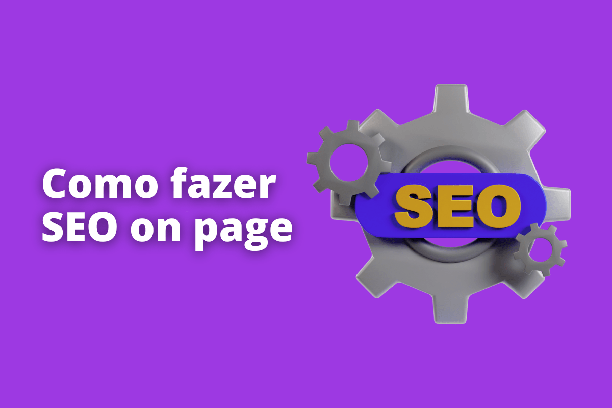 Jorge Moreno - Empreendedor Digital Montagem com fundo roxo e frase Como fazer SEO on page em branco à esquerda e símbolo web que representa o tema à direita