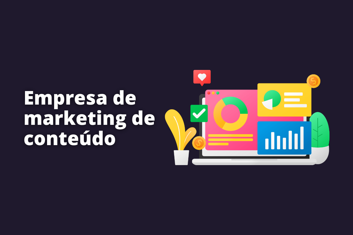 Empresa de marketing de conteúdo: A imagem é um desenho e presenta alguns dados referentes a produção de conteúdo. O fundo da imagem é preto e tem - se escrito Empresa de marketing de conteúdo.