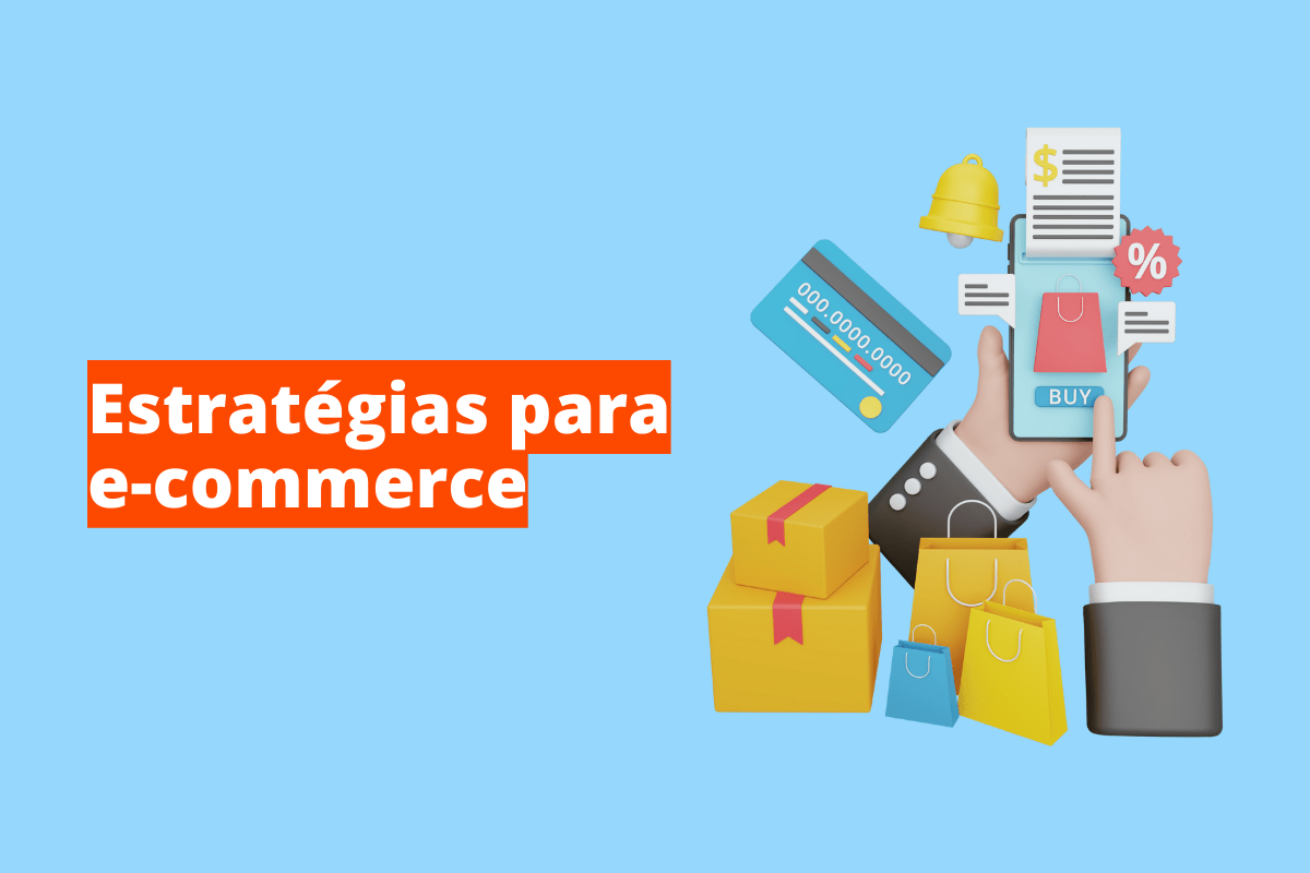 Estratégias para e-commerce: A imagem mostra um desenho de uma mão usando um smartphone para compras online.