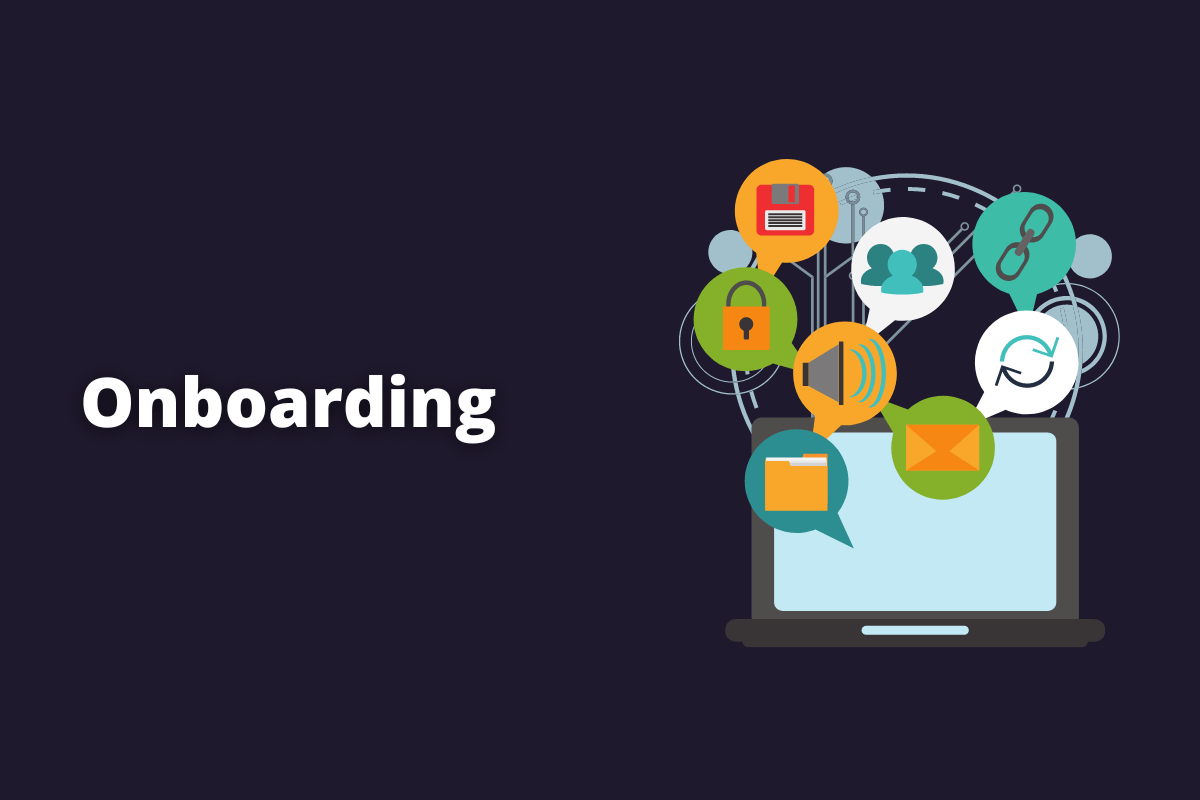 Montagem com fundo preto e nome Onboarding em branco com símbolo web à direita que representa o tema