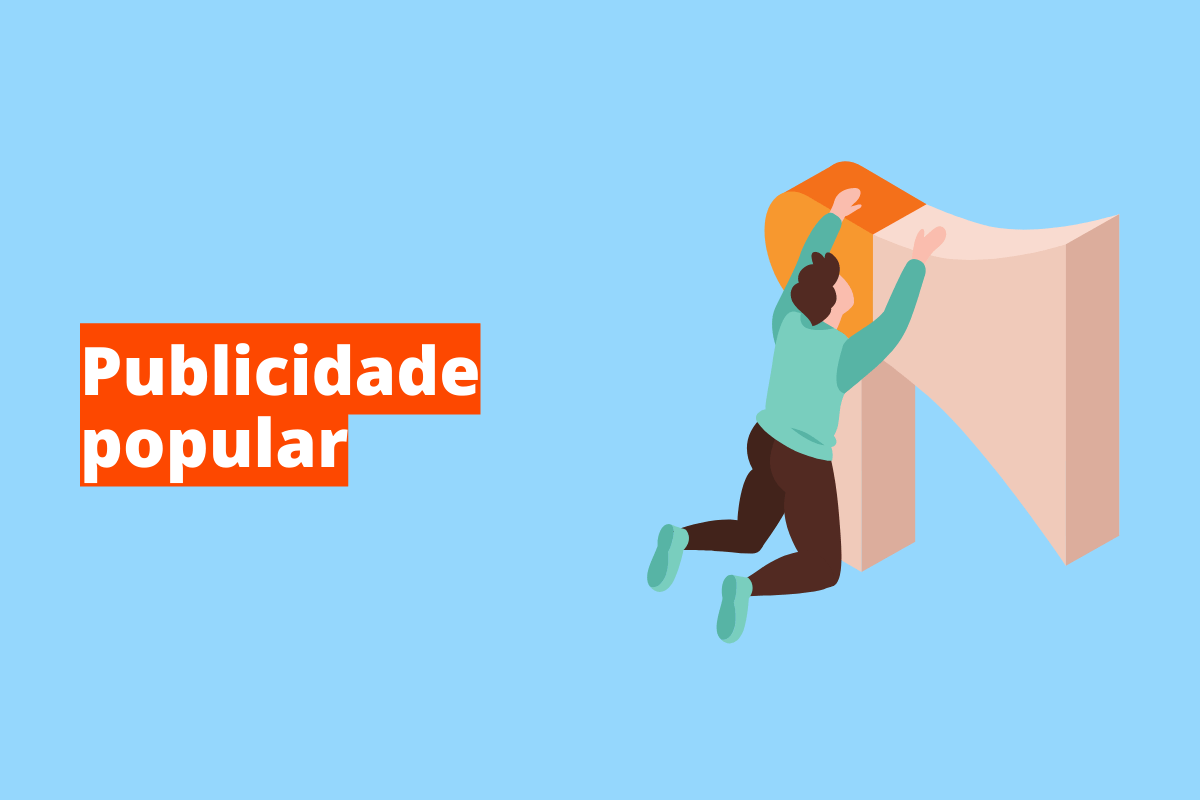 Publicidade popular: A imagem é um desenho e mostra uma pessoa se segurando em um alto falante.