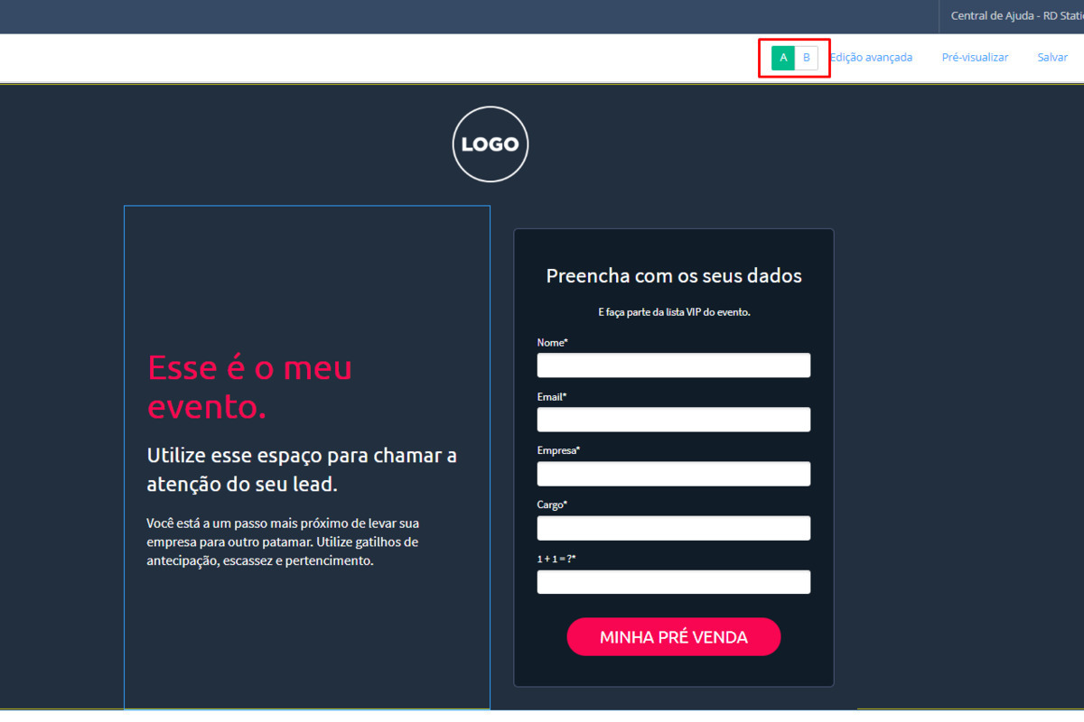 Formulário: Testes A/B para landing pages Exemplo de formulário em landing page para coleta de dados de usuários